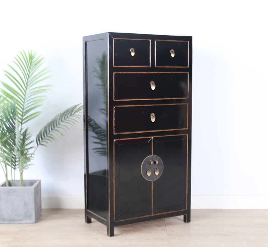 chinesische Kommode Sideboard 4 Schubladen 2 Türen schwarz