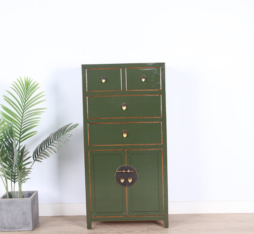 chinesische Kommode Sideboard 4 Schubladen 2 Türen olivgrün