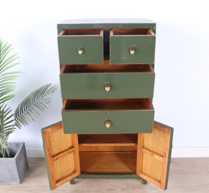 Chinese dresser sideboard 4 Schubladen 2 doors olive-green