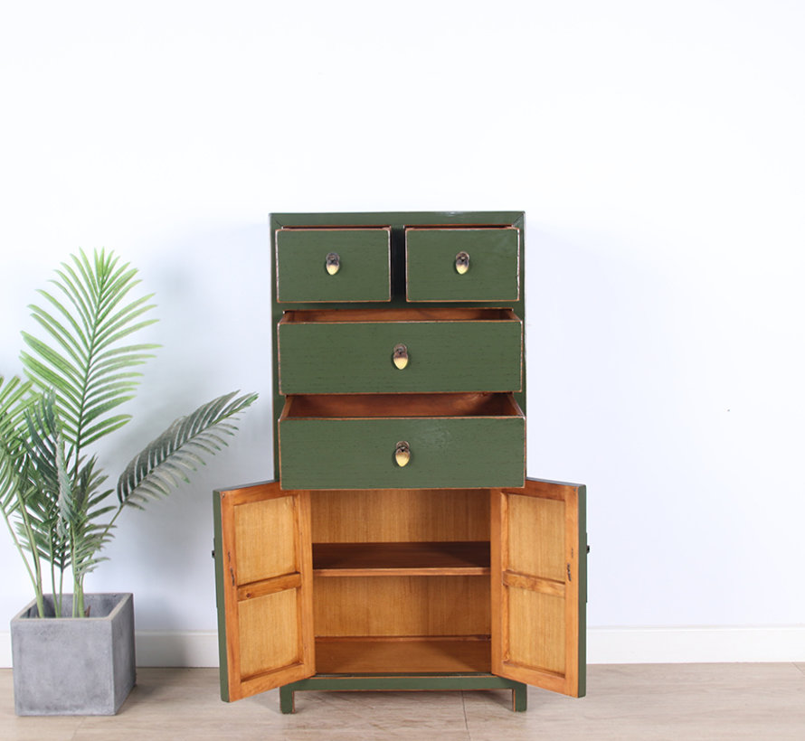 Chinese dresser sideboard 4 Schubladen 2 doors olive-green