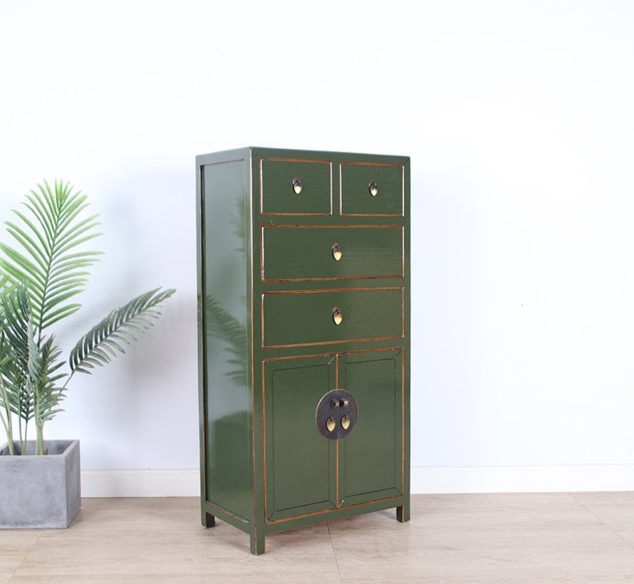chinesische Kommode Sideboard 4 Schubladen 2 Türen olivgrün