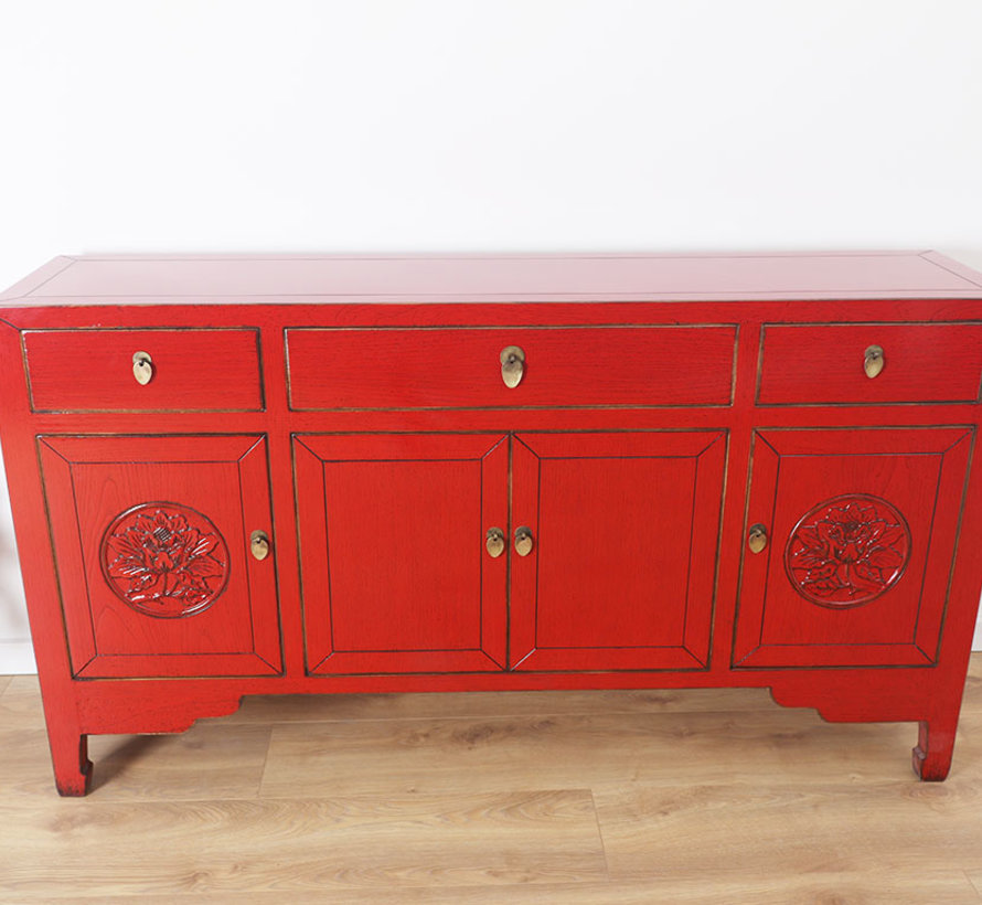 chinesisches Sideboard Fernsehtisch Kommode 4 Türen rot