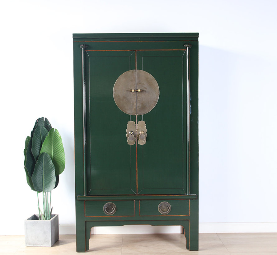 Chinese wedding cabinet solid wood 2 doors wardrobefir-green