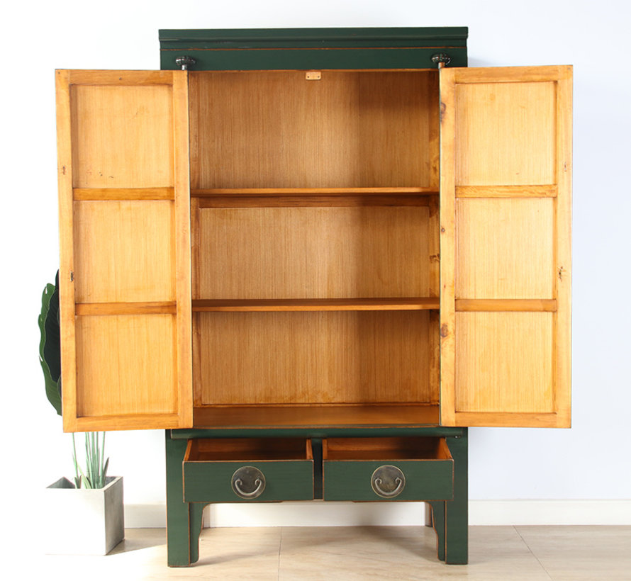 Chinese wedding cabinet solid wood 2 doors wardrobefir-green