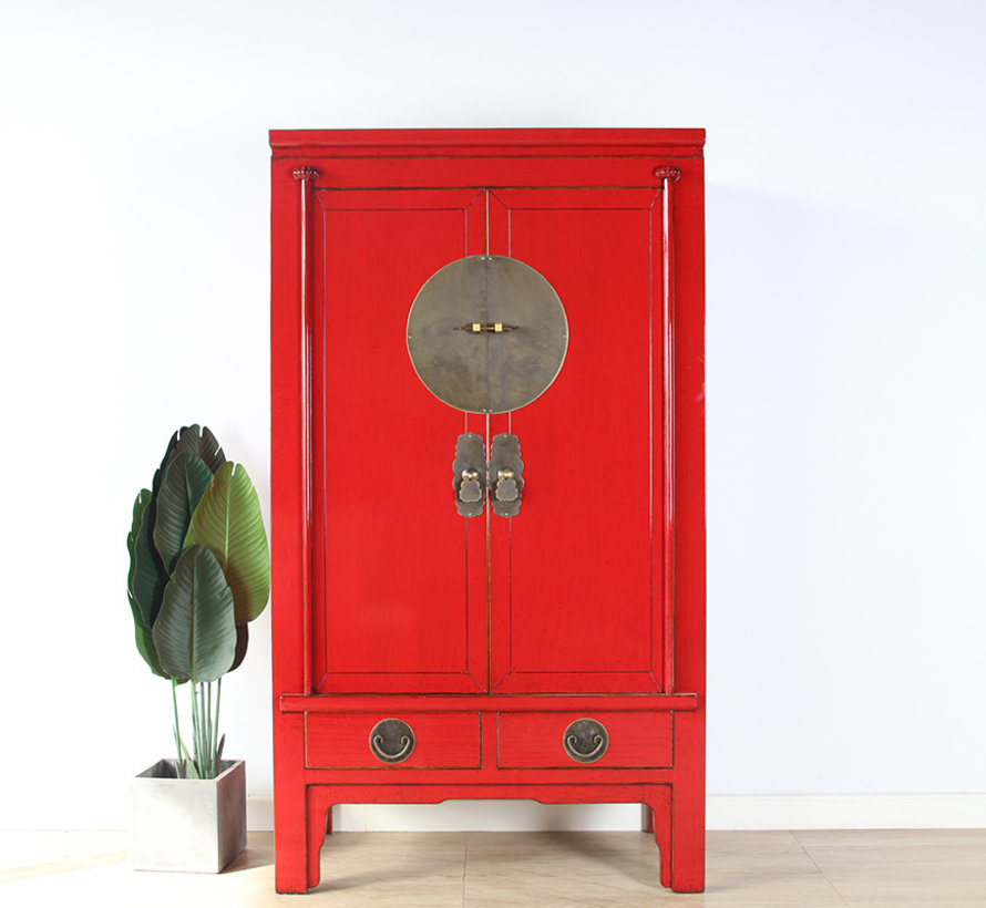 Chinese wedding cabinet solid wood 2 doors wardrobe red