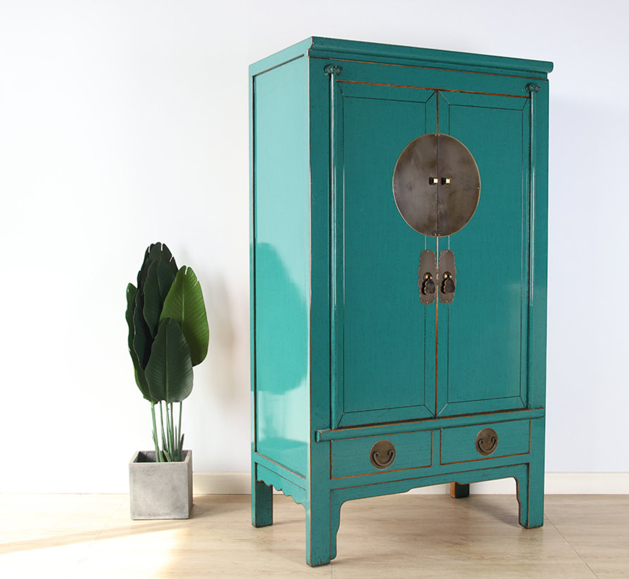 Chinese wedding cabinet solid wood 2 doors wardrobe tirquoise