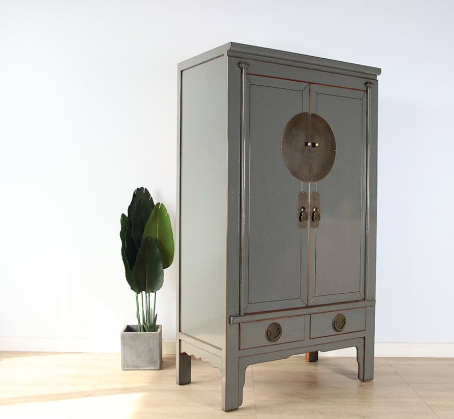 Chinese wedding cabinet solid wood 2 doors wardrobe gray