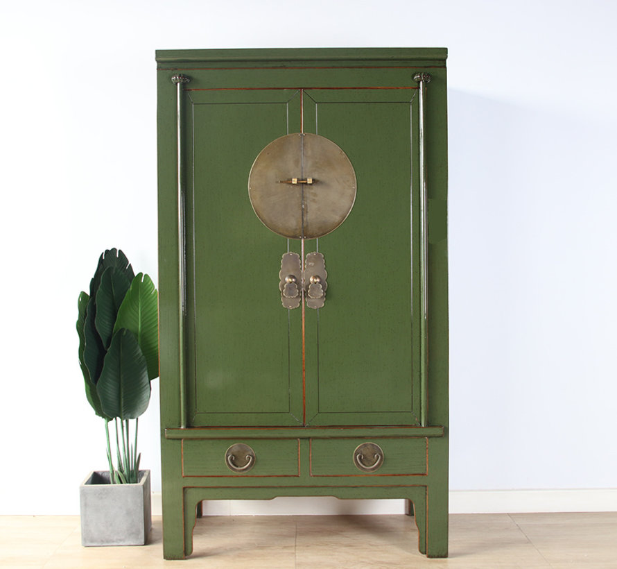 Chinese wedding cabinet solid wood 2 doors wardrobe olive-green