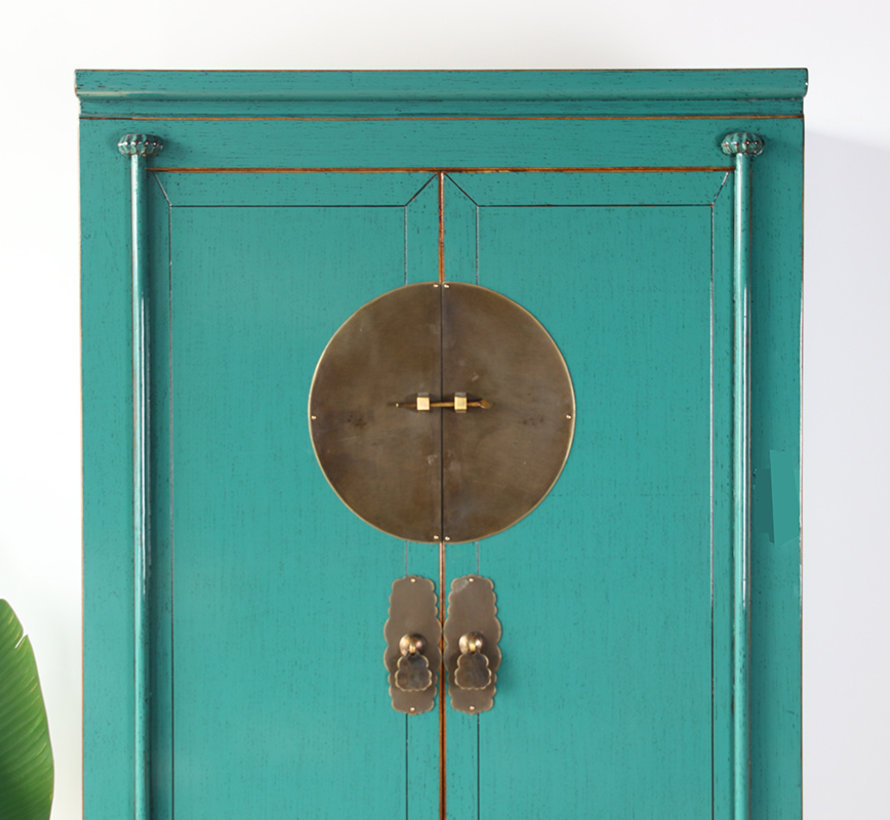 Chinese wedding cabinet solid wood 2 doors wardrobe tirquoise RAL5018