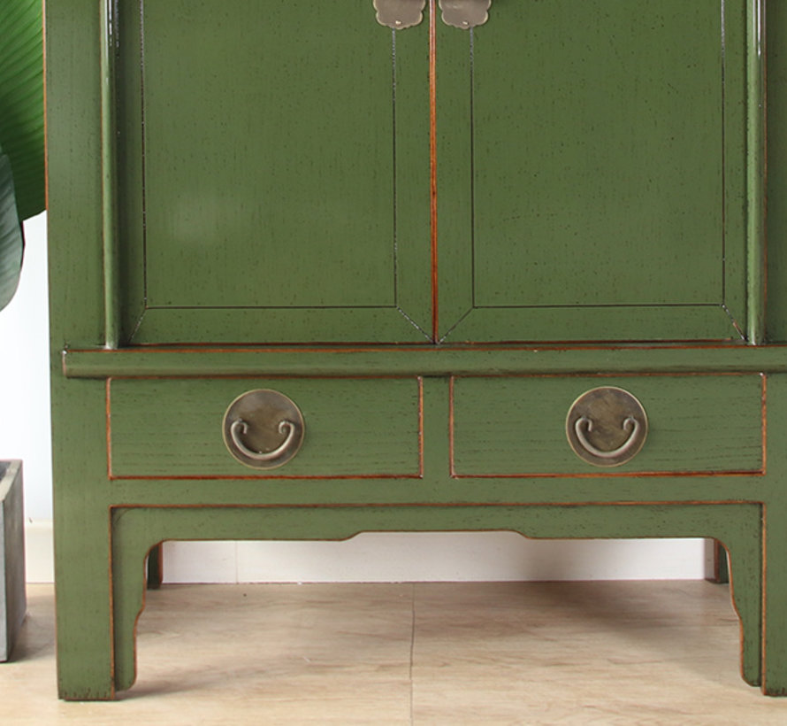Chinese wedding cabinet solid wood 2 doors wardrobe olive-green