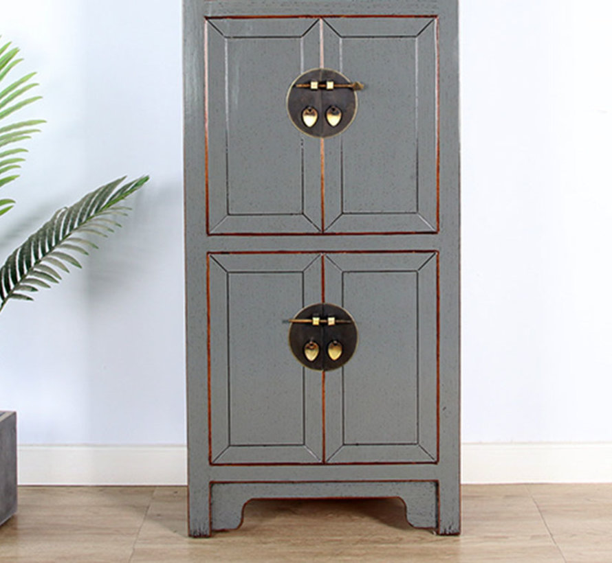 Chinese wedding cabinet 6 doors solid wood gray