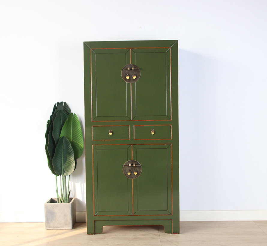 Chinesische Kommode Hochzeitschrank Mssivholz  olivgrün
