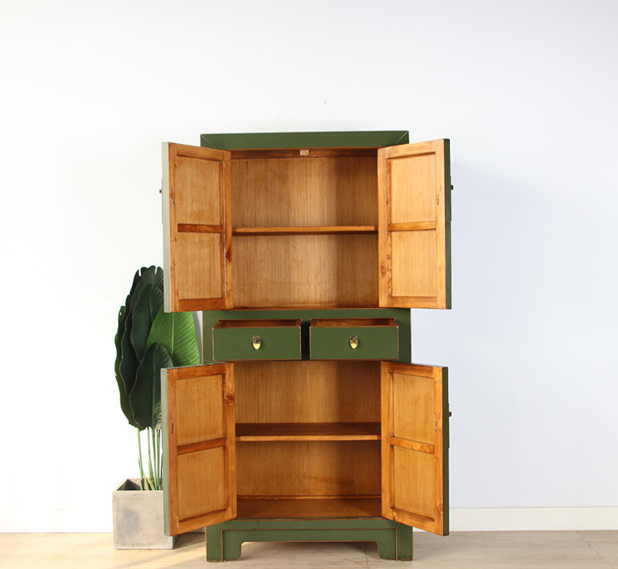 Chinesische Kommode Hochzeitschrank Mssivholz  olivgrün