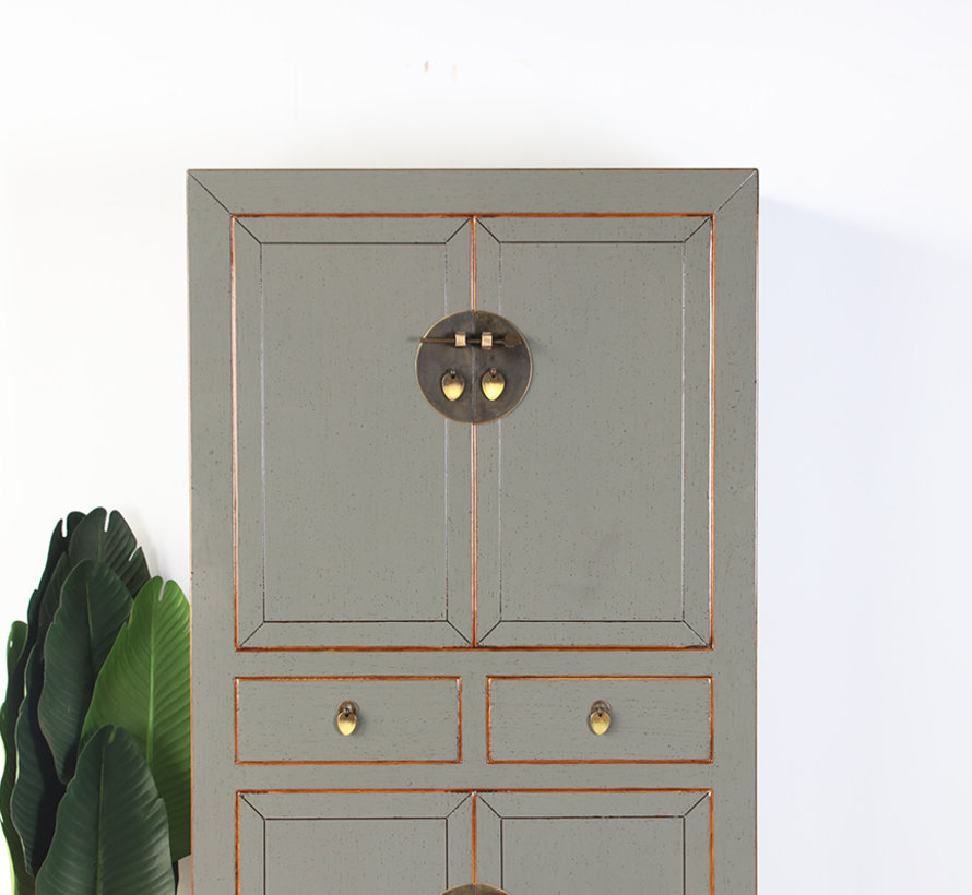 Chinese dresser wedding cabinet solid wood  gray  RAL7005