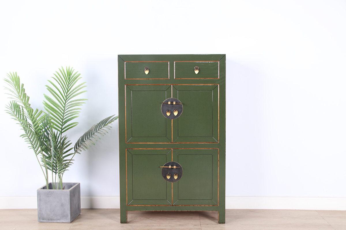 Chinesische Kommode Schuhschrank Schrank Massivholz olivgrün - Yajutang