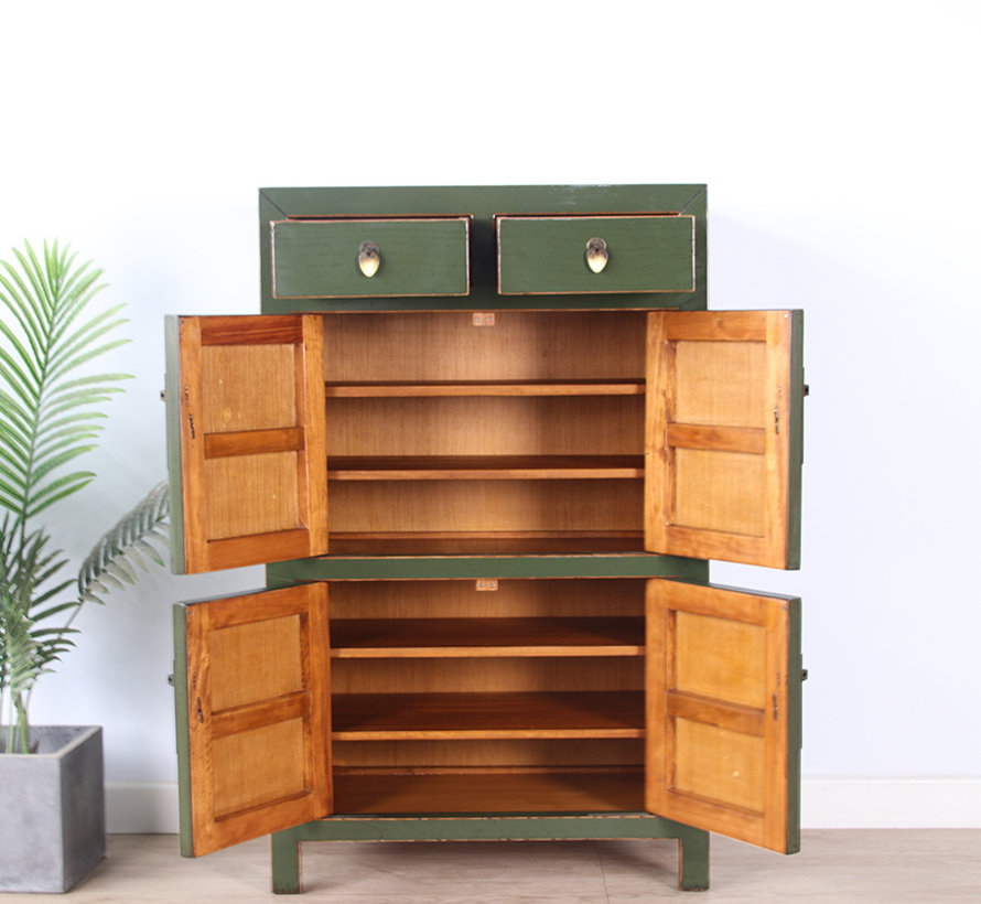 Chinesische Kommode Schuhschrank Schrank Massivholz olivgrün - Yajutang