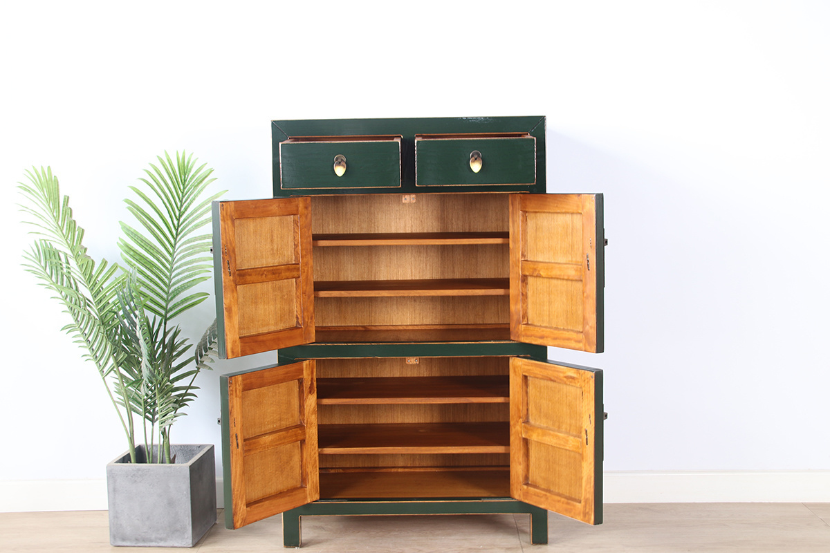 Chinesische Kommode Schuhschrank Schrank Massivholz tannengrün