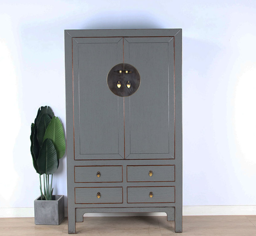 Chinese wedding cabinet 2 doors 4 drawers gray   RAL7005
