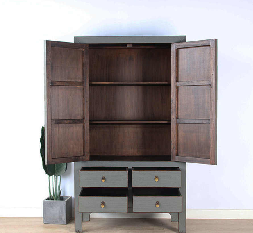 Chinese wedding cabinet 2 doors 4 drawers gray   RAL7005