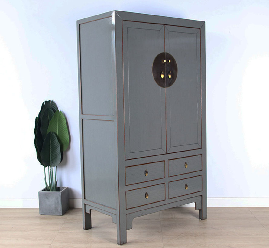 Chinese wedding cabinet 2 doors 4 drawers gray   RAL7005