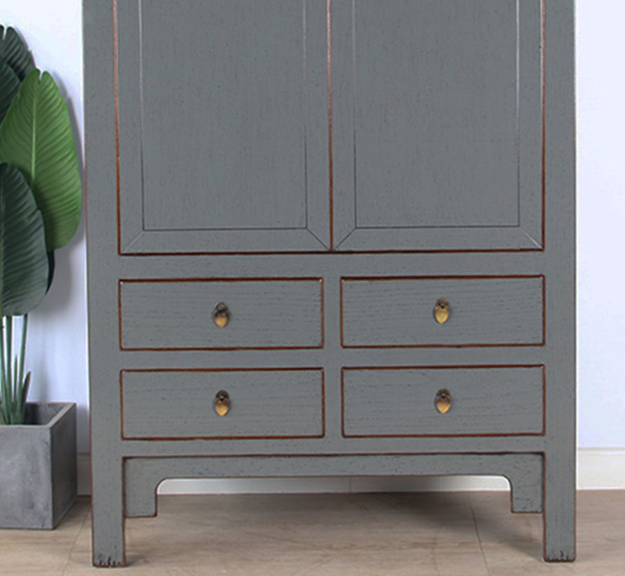 Chinese wedding cabinet 2 doors 4 drawers gray   RAL7005