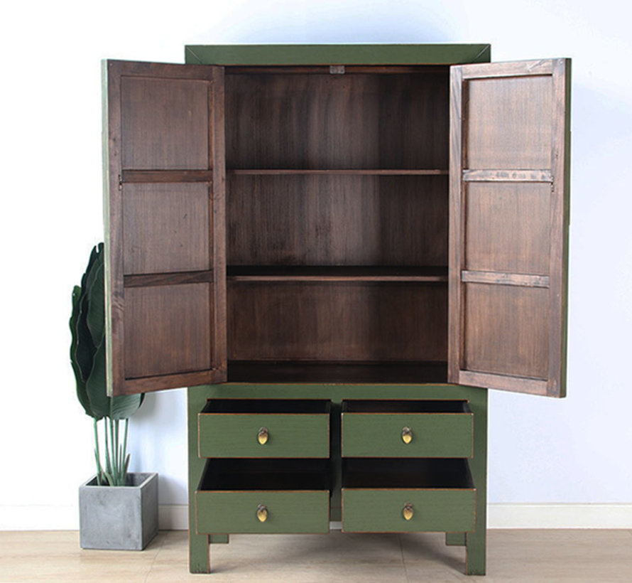 Chinese wedding cabinet 2 doors 4 drawers olive green