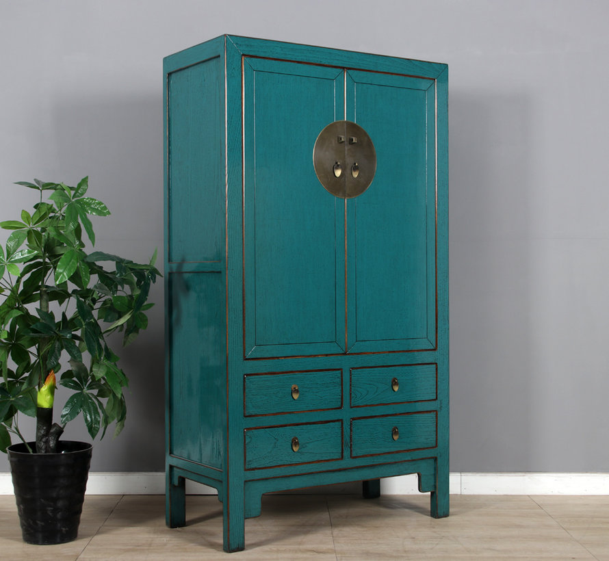 Chinese wedding cabinet 2 doors 4 drawers turquoise RAL5018