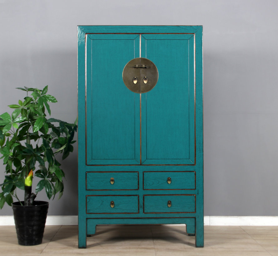 Chinese wedding cabinet 2 doors 4 drawers turquoise RAL5018