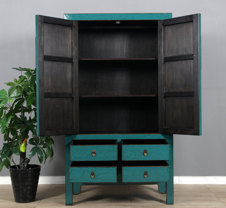 Chinese wedding cabinet 2 doors 4 drawers turquoise RAL5018