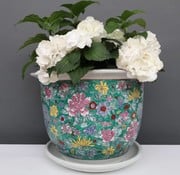 Yajutang Blumentopf Grün mit bunten Blumen Ø24cm