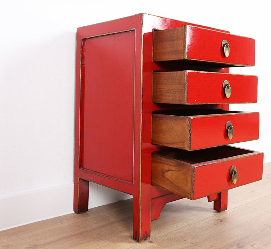Chinese cabinet Chinese bedside cabinet solid wood China red