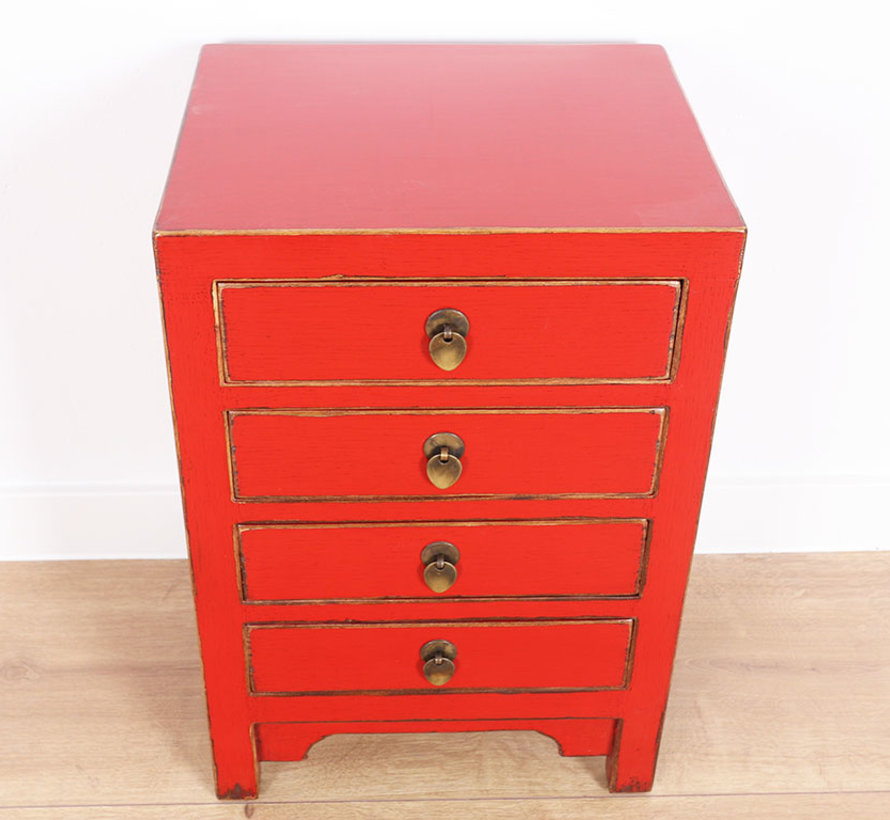 Chinese cabinet Chinese bedside cabinet solid wood China red