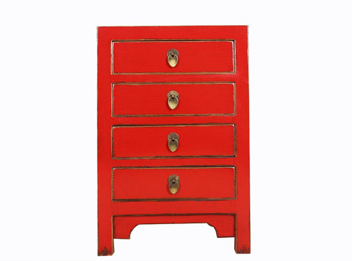 Yajutang rot Nachtschrank mit Naturholz Kanten