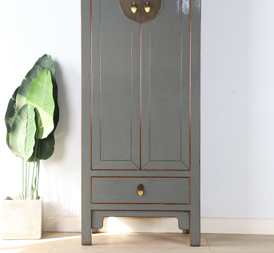 Chinese wedding cabinet solid wood 2 doors wardrobe gray