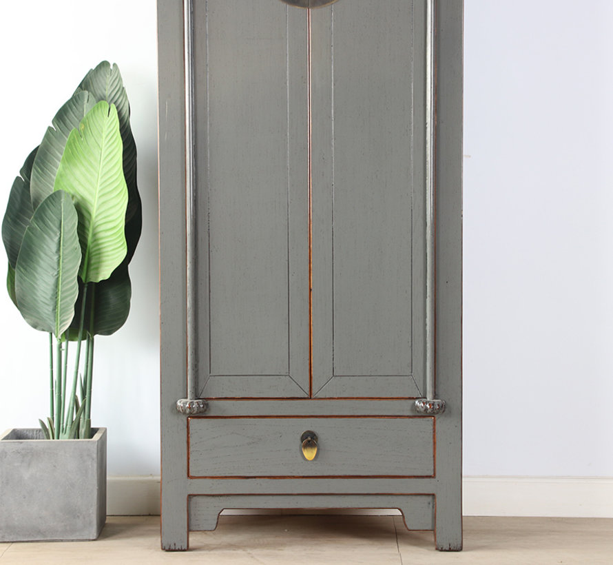 Chinese wedding cabinet solid wood 2 doors wardrobe gray