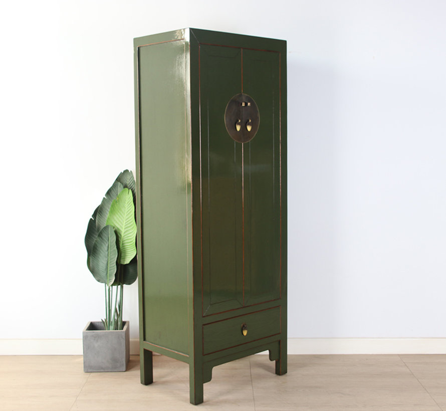 Chinese wedding cupboard 2 doors 1 drawer oliv green