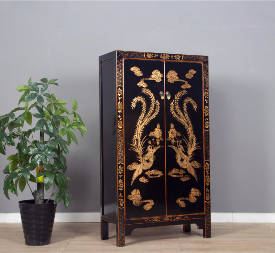 Cabinet with hand painting phoenix black