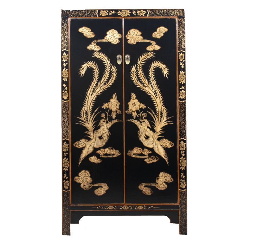 Cabinet with hand painting phoenix black