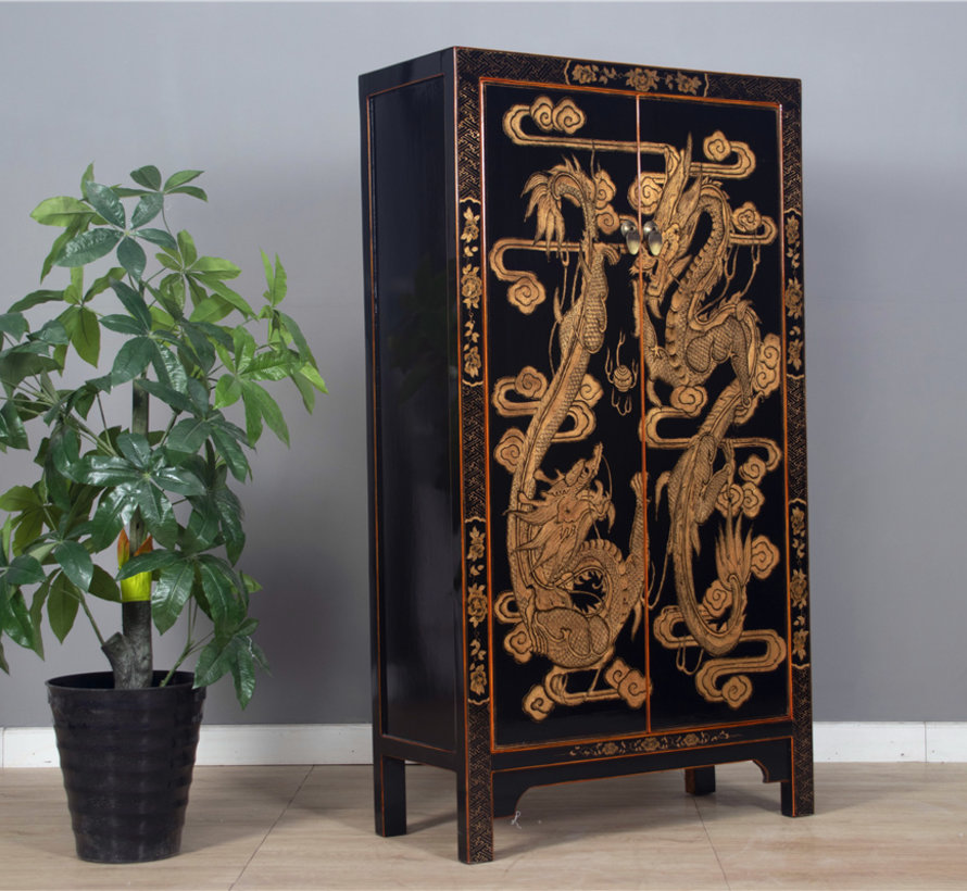 Cabinet with hand painting dragons black