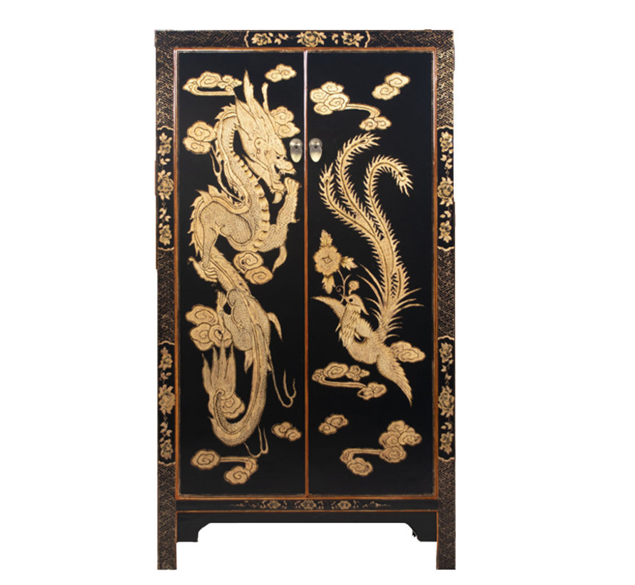 Cabinet with hand painting phoenix black