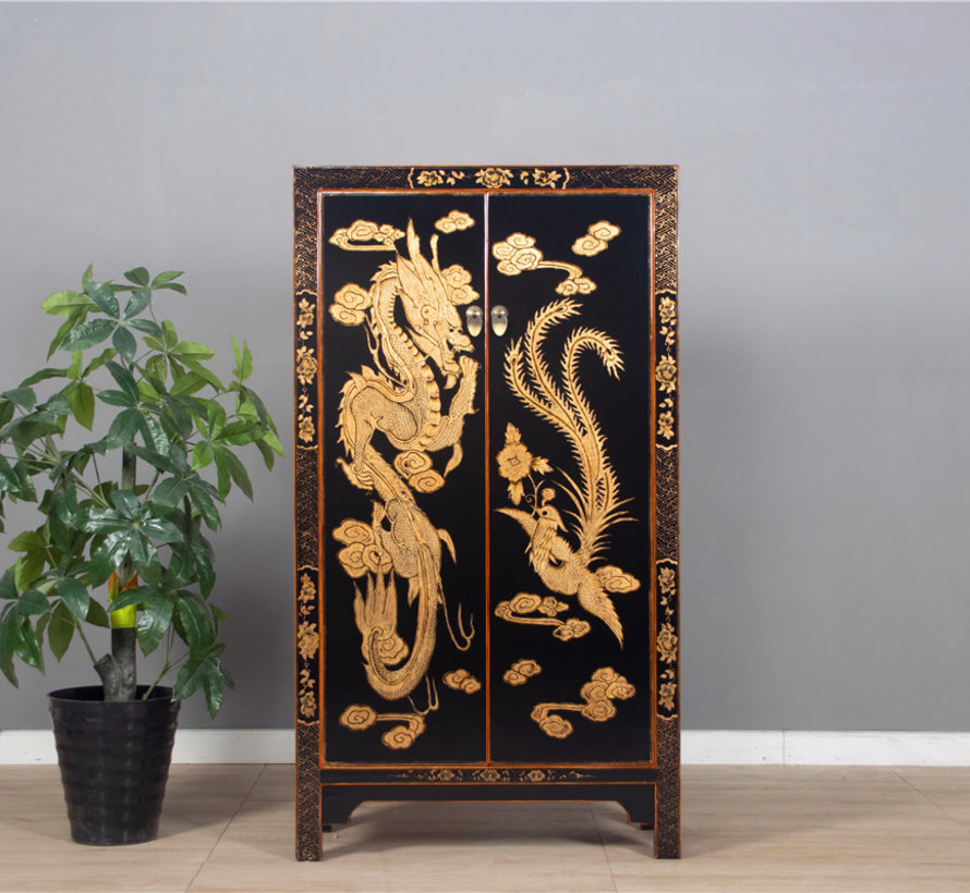 Cabinet with hand painting phoenix black