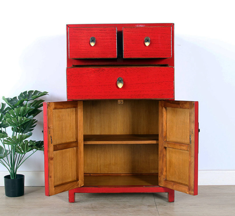 Chinese dresser sideboard 3 Schubladen 2 doors red