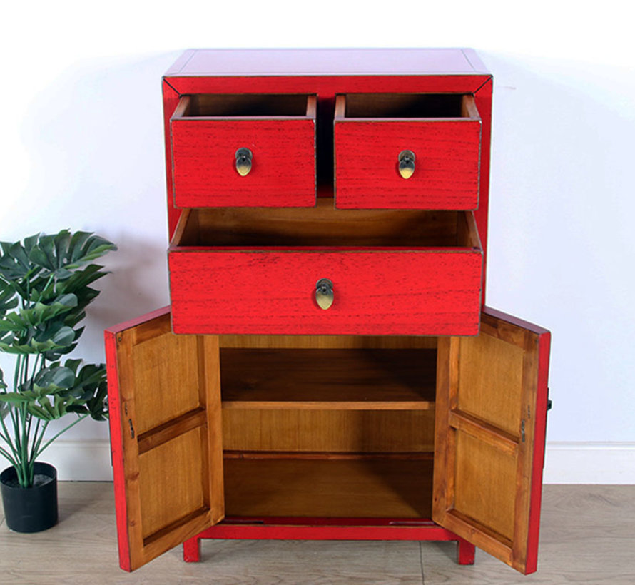 chinesische Kommode Sideboard 3 Schubladen 2 Türen rot