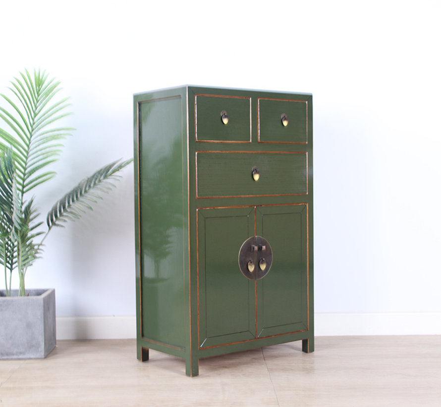 chinesische Kommode Sideboard 3 Schubladen 2 Türen olivgrün