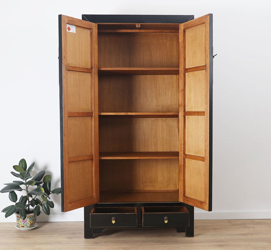 Chinese wedding cabinet 2 doors 2 drawers black