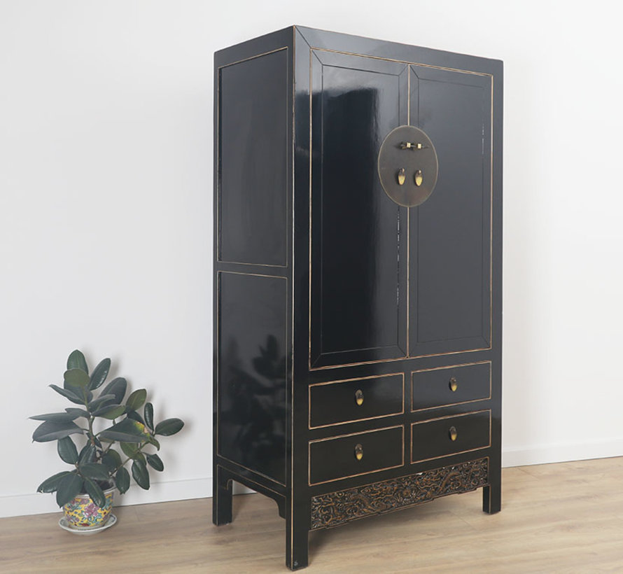 Chinese wedding cabinet 2 doors 2 drawers black