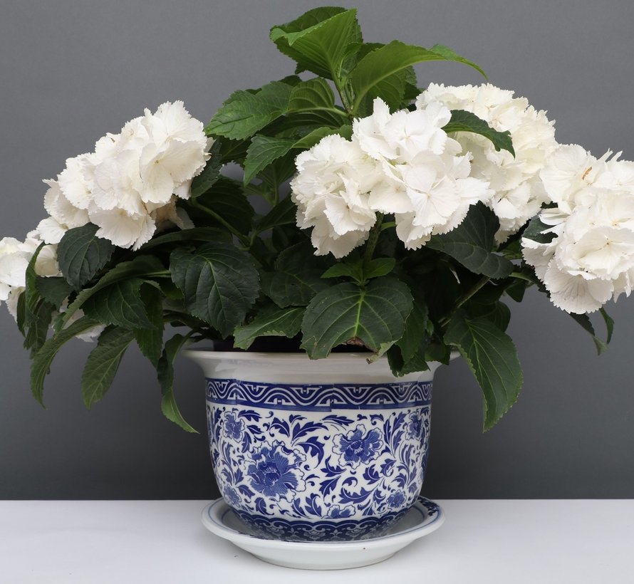 China Porcelain Flowerpot Blue-White with Carnation flowersØ 28cm