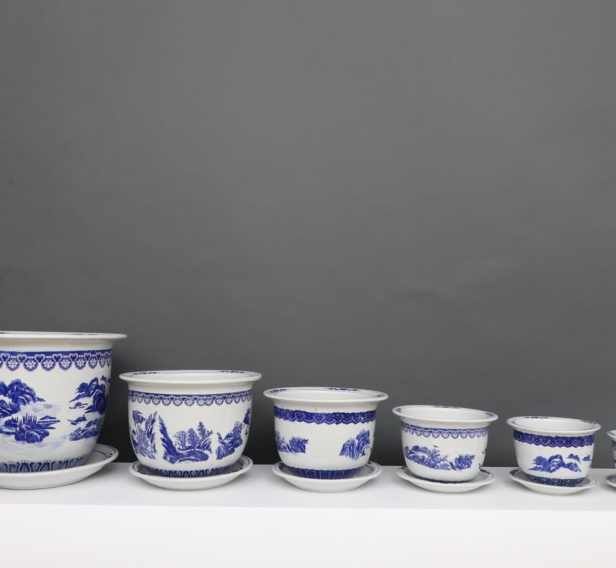 China Porcelain Flowerpot Blue-White with Landscape Ø 24cm