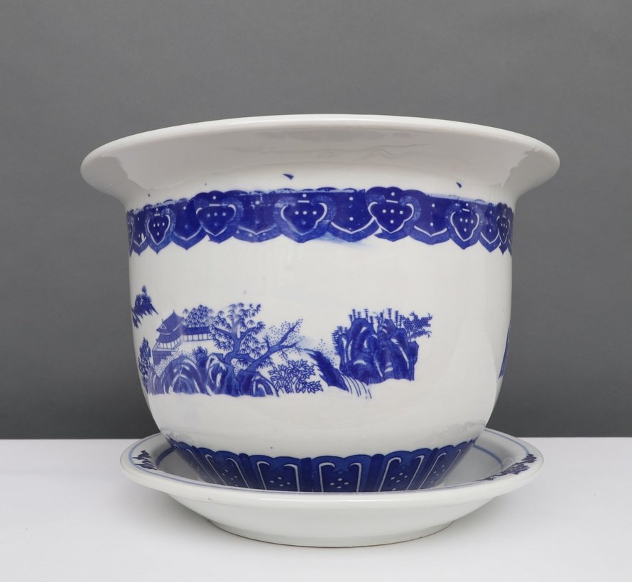 China Porcelain Flowerpot Blue-White with Landscape Ø 24cm