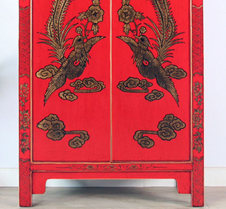 Cabinet with hand painting phoenix red